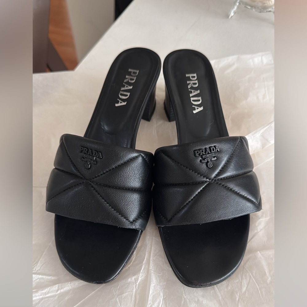 Prada Black Quilted Mules